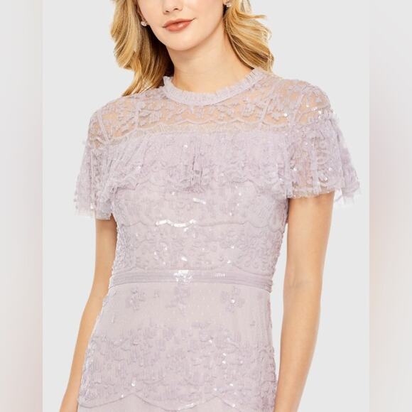 Mac Duggal Purple Embellished Cap Sleeve Ruffle Tiered Gown 14 - Picture 5 of 8